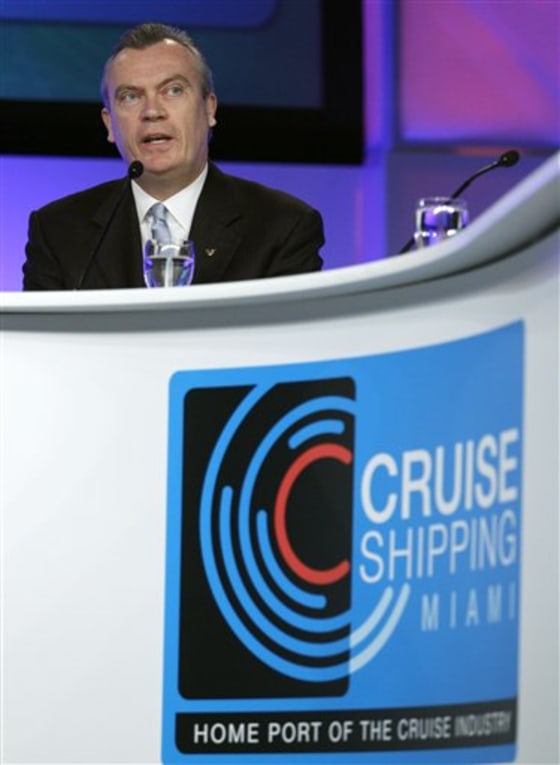 Stein Kruse, President and CEO of Holland America Line, speaks during a roundtable discussion on the state of the cruise ship industry at the Cruise Shipping Miami conference, Tuesday, March 13, 2012, in Miami Beach, Fla. (AP Photo/Lynne Sladky)
